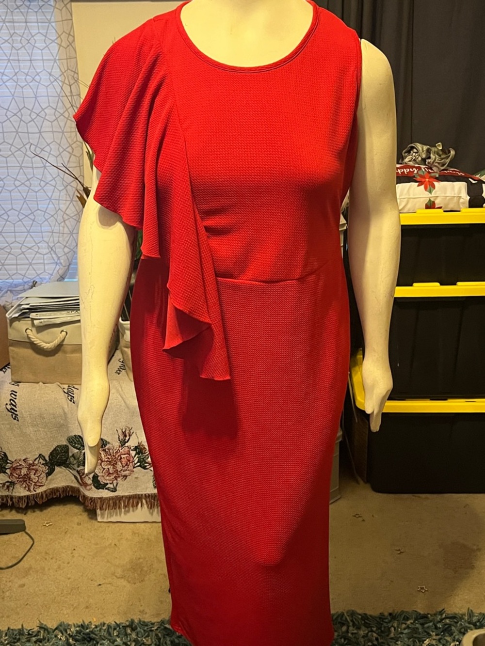 INC International Concepts  Plus Size Red One-Shoulder Ruffle Sheath Dress